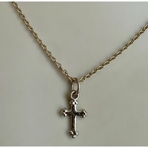 JCM Mini Christian Cross Pendant Necklace 18 Inch Gold Plated‎ 925 Sterling 1.2g